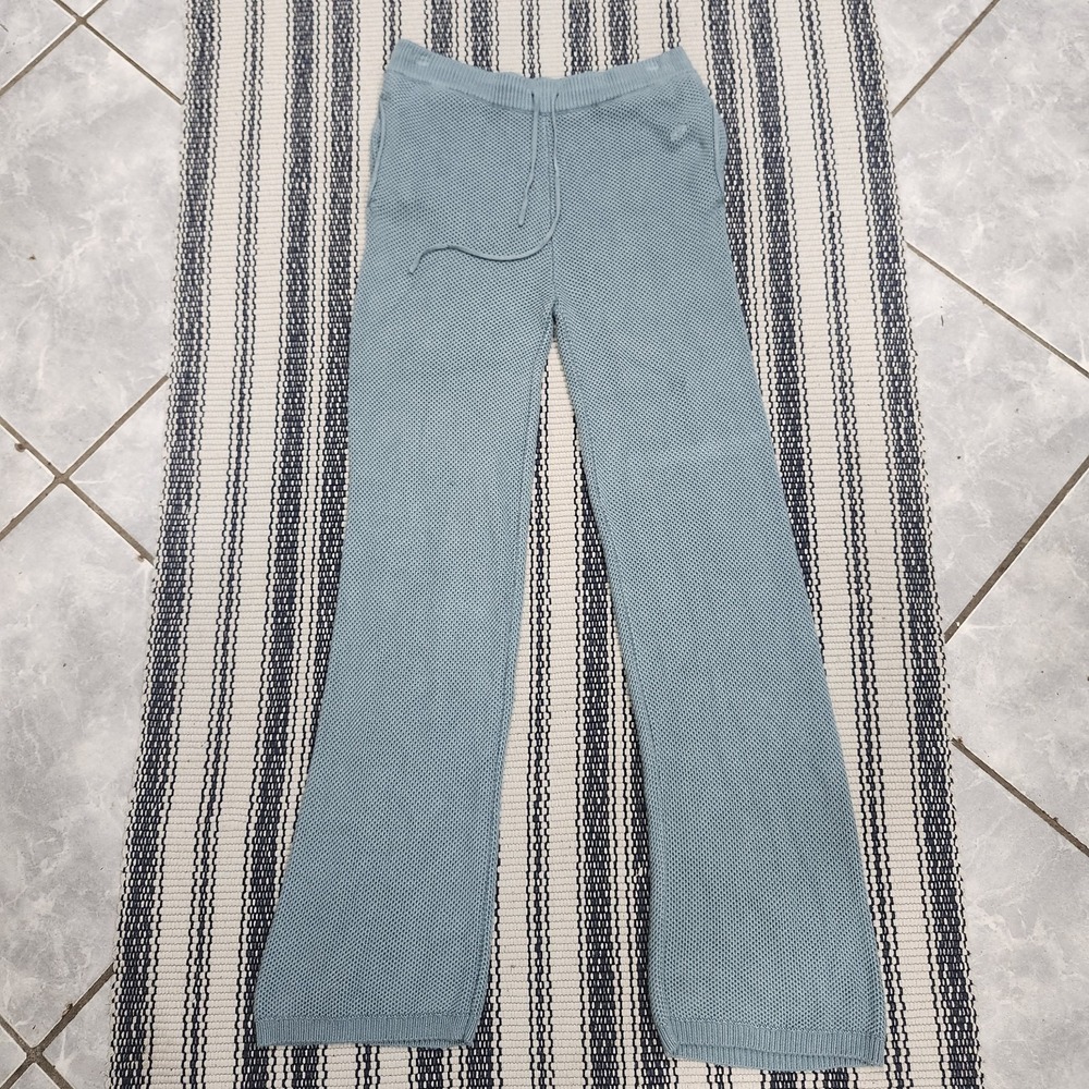 Open Knit Sweater Pants PINK Victoria's Secret M Blue Wide Leg Lounge